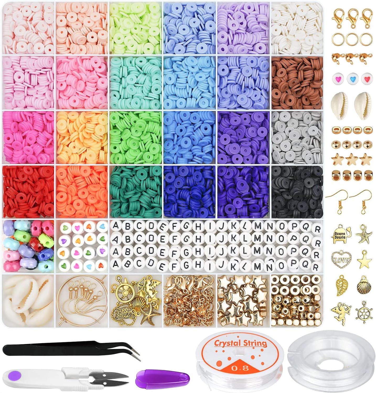 6000 Pcs Clay Beads for Bracelet Making, 24 Colors Flat Preppy Beads for  Friendship Bracelet Kit, Polymer Clay Heishi Beads with Charms for Jewelry  Making, Crafts Gifts for Teen Girls，A05 